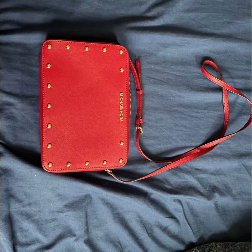 Michael Kors Red Crossbody Bag with Gold Studs